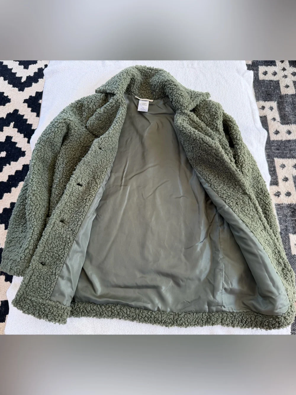 Olive Green Sherpa Button-Up Coat